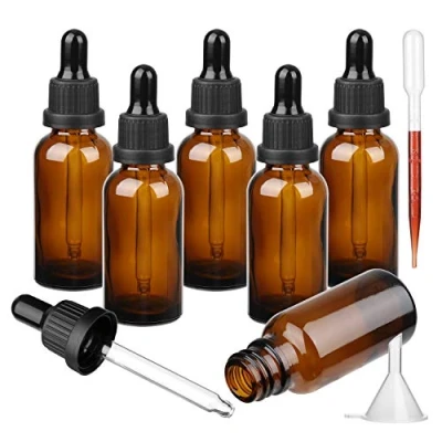Afbeelding van Amber glazen fles met pipet, 6 x 20 ml druppelaar flessen bijvulbaar voor etherische olie aromatherapie melanges