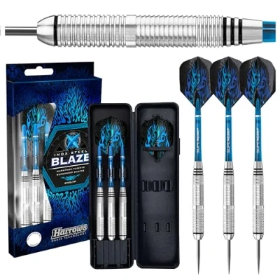 Afbeelding van Harrows Blaze Inox Darts Steel Tip set met draagtas 21g, 22g, 23g &amp; 24g Inclusief Supergrip Shafts 100 micron marathon vluchten 24 gram