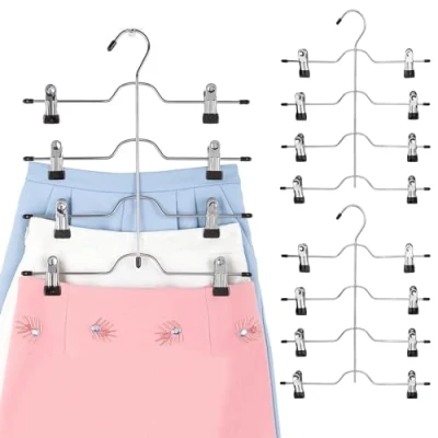 Afbeelding van Tekenewbse 3 stuks broekhangers, ruimtebesparend, 4 in 1, rokhanger, antislip broekkleerhanger met verstelbare klemmen, metalen kleerhangers voor broeken, rokken, sjaals, jeans, kleding