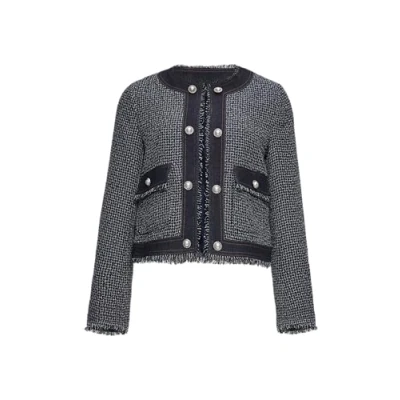 Afbeelding van s.Oliver BLACK LABEL jasje met pied de poule print marine