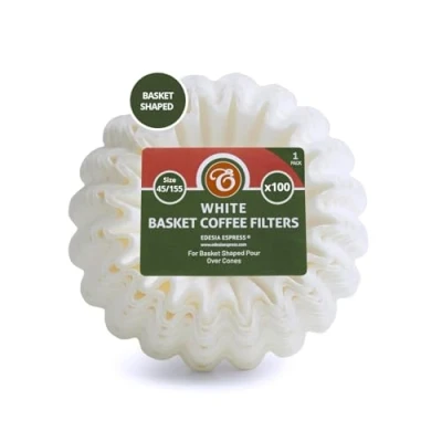 Afbeelding van EDESISA ESPRESS 100 maat 45/155mm mand koffiefilterpapier wit compatibel met Kalita Wave KWF 155