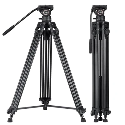 Afbeelding van Cayer BV30 Heavy Duty Video Statief, 64 inch Professionele Aluminium Statief Been met K3 Vloeibare Kop, Mid Level Spreader, Max Lading 13.25 Lbs, 360 Graden Vloeistof Hoofd voor DSLR Camcorder Camera