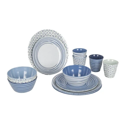 Afbeelding van Bo Camp Servies 100% Melamine 16 Delig Mix &amp; Match Blauw