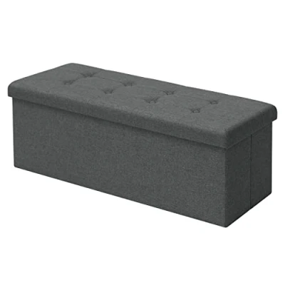 Afbeelding van WOLTU Voetenbank Opbergbank rechthoekige in Linnen,opbergkruk poef opvouwbare 110x37,5x38cm,Donkergrijs SH11dgr 1