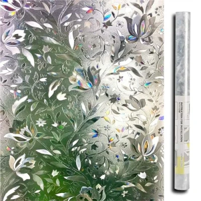 Afbeelding van LEMON CLOUD Raamfolie Privacy Matte Ondoorzichtige Glasfolies Niet Zelfklevende Statische Kleeflaag Hittebeheersing Tint Decoratieve Film, Badkamer Woonkamer Huurwoning, 3D Tulp 44,5 x 400 CM