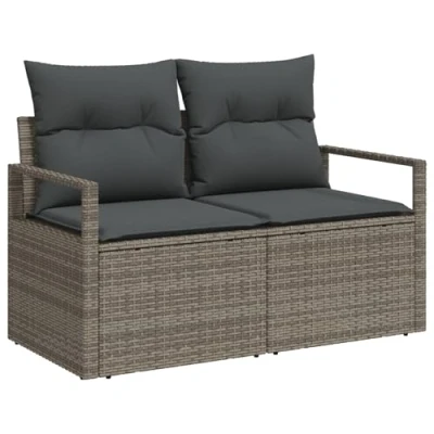 Afbeelding van vidaXL 7 delige Tuin Sofa Set met Kussens Grijs Poly Rattan, 2 Persoons Opbergruimte &amp; Rattan