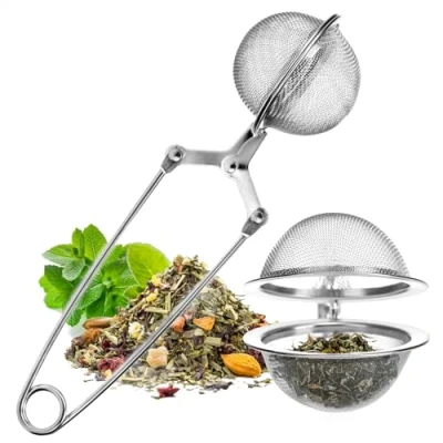 Afbeelding van Wilhelm Sell® theezeef van roestvrij staal bolvormige thee infuser eenvoudig te reinigen zeeftang voor losse thee, specerijen en kruiden fijnmazig theefilter (1 stuk)