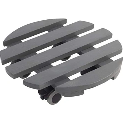 Afbeelding van Metafranc Plantenroller Ø 300 mm 60 kg draagkracht grenen plaat grijs TPE wielen met 2 vastzetters/indoor roller/bloemroller/transporthulp voor planten / 825200