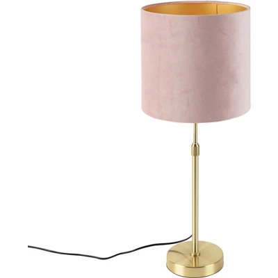 Afbeelding van QAZQA Tafellamp goud/messing met velours kap roze 25 cm Parte