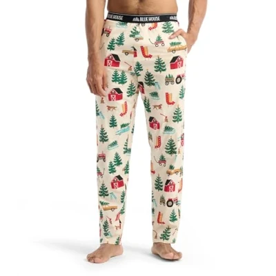 Afbeelding van Little Blue House Heren jersey broek pyjamabroek pyjama, Kerstboom Boerderij, medium, M