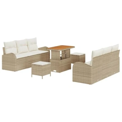 Afbeelding van vidaXL 9 Delige Tuin Sofa Set met Kussens Beige Poly Rattan Acacia