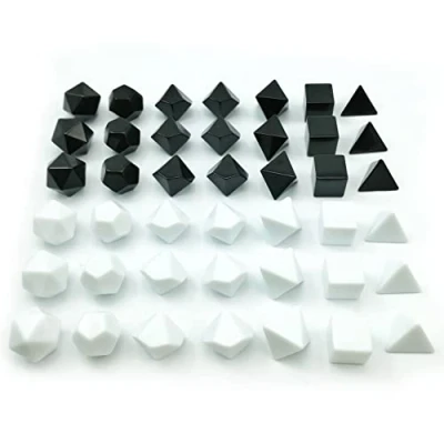 Afbeelding van Bescon Blank Polyhedral RPG Dice Set 42pcs Artist Set, Solid Black and White Colors in Complete of 7, 3 Sets for Each Color, DIY