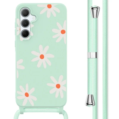 Afbeelding van Samsung Galaxy A55 Hoesje Siliconen en TPU (zacht) imoshion Softcase/Koordhoesje/Backcover Green Flower Distance Telefoonhoesje
