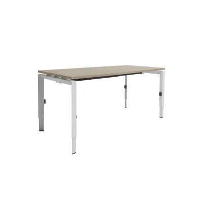 Afbeelding van Linesto N3 bureau, hoogte instelbaar (65 85cm) met 140x80cm robson eiken zwevend 25mm blad en wit (RAL9010) vierpoot N frame (poot driehoekig 50x50x75