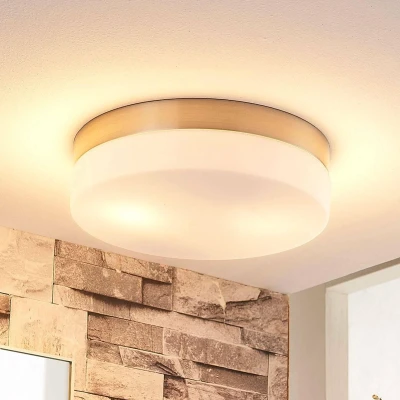Afbeelding van Lindby Plafondlamp badkamer 2lichts glas, metaal H: 6.5 cm E27 wit, gesatineerd nikkel