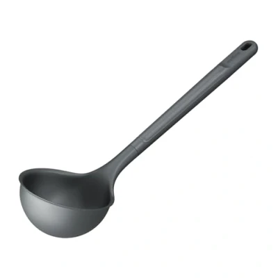 Afbeelding van Zyliss Grote pollepel, duurzaam tarwestro/nylon, soeplepel voor koken en serveren met hittebestendige siliconen kop, Beluga grijs, 31 cm x 9 cm, vaatwasmachinebestendig, 5 jaar garantie