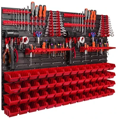 Afbeelding van Botle Opbergsysteem, wandrek 1152 x 780 mm, gereedschapshouders, open stapelbakken, opbergkast, extra sterke wandplaten, uitbreidbaar, werkplaatsrek, opslagplank