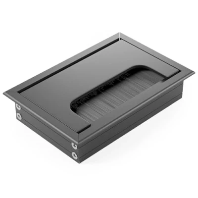 Afbeelding van ATM® Aluminium kabeldoorvoer met geïntegreerde borstel en klep voor orde overzicht op de werkplek rechthoekig mat zwart 80 x 120 mm