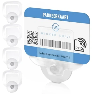 Afbeelding van Wicked Chili Set van 4 parkeervergunning autohouder voorruit met 30mm zuignap, kaarthouder, parkeerkaarthouder, parkeervergunninghouder, kaarthouder autoruit (Made in Germany) transparant, 4x