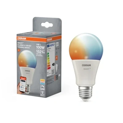 Afbeelding van OSRAM SMART+ LED lamp, A100, 14W, 27006500K, E27, bolvormig, instelbaar wit, dimbaar, bedienbaar via app of stem, compatibel met Matter