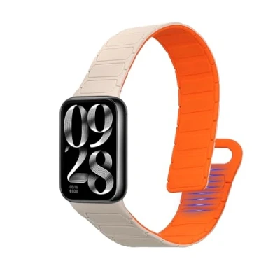 Afbeelding van kwmobile sporthorloge Band geschikt voor Xiaomi Smart 8 Pro / 9 bandje Smartwatch of activity tracker polsband Met magneetsluiting In wit oranje