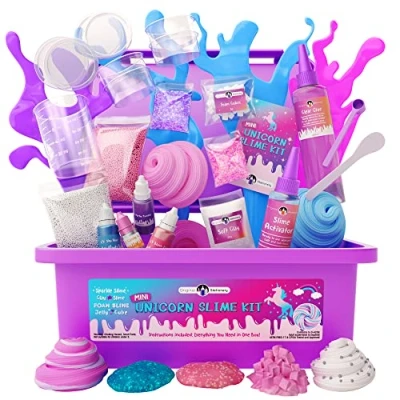 Afbeelding van Original Stationery Mini Unicorn slijm complete set voor meisjes alles in een doos! Maak eenhoornslijm, met kleuren, pailletten, schuimrubber, cadeaus en kinderen