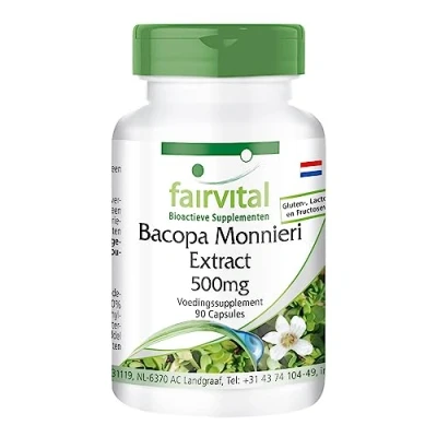 Afbeelding van Fairvital Bacopa Monnieri extract 500mg voedingssupplement gestandaardiseerd op 20% bacosiden VEGAN 90 capsules