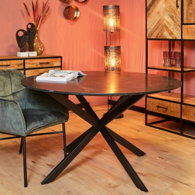 Afbeelding van Eetkamertafel Lynn Rond Zwart marmer 150 cm Meerdere afmetingen beschikbaar