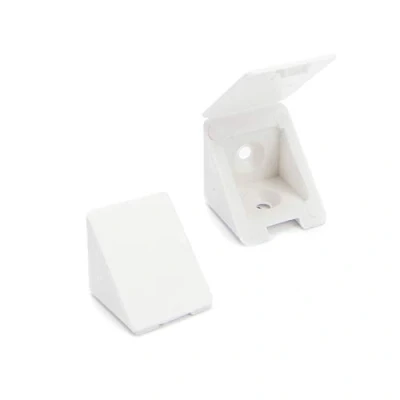 Afbeelding van 40 x sossai® kastverbinders/meubelverbinders/hoekverbinders met afdekklep BT1, 2 gaats Kleur: wit Materiaal: kunststof