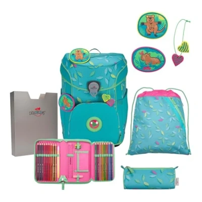 Afbeelding van DerDieDas Schooltas ErgoFlex Easy Exklusiv Superflash Schulranzenset 5 delig Paradise Turquoise