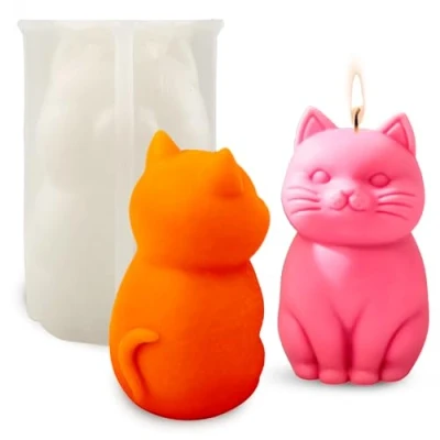 Afbeelding van siliconen mal kaarsen gietvorm kat vorm kaarsvorm dieren 3D kittens zeepvorm epoxyhars kaars chocolade fondant gipsvorm