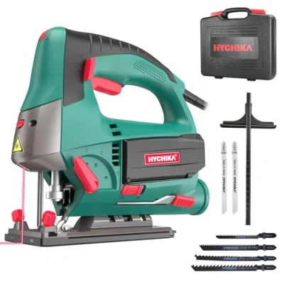 Afbeelding van HYCHIKA 800W Decoupeerzaag, Max. Zaagdiepte: 110 mm, 800 3000SPM, 6 instelbare snelheden, 4 snijmodi, kantelhoek ± 45 , zaagbladen met opbergbox voor zaagblad