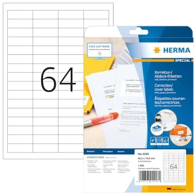 Afbeelding van HERMA Abdecketik. A4 wit 48,3x16,9 mm Papier opak 1600 St.