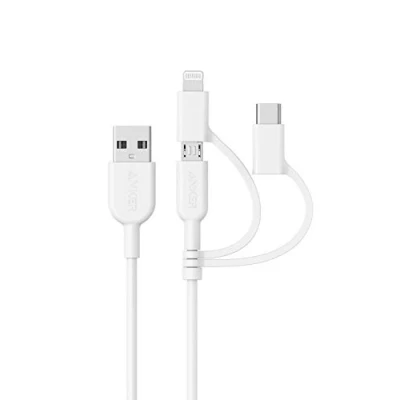 Afbeelding van Anker Powerline II 3 in 1 kabel, 0,9 m lange lightning /USB C/micro USB voor de iPhone, iPad, LG, Galaxy, Xperia, Android mobiele telefoons en nog veel meer (wit)