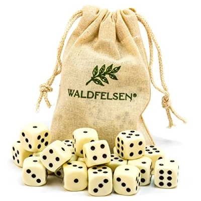 Afbeelding van Waldfelsen 6, 12, 20, 30 of 50 hoogwaardige dobbelstenen, standaardformaat, 16 mm, acryldobbelstenen, speeldobbelstenen, 6 zijdig, zeszijdig speelaccessoireset met stoffen zak
