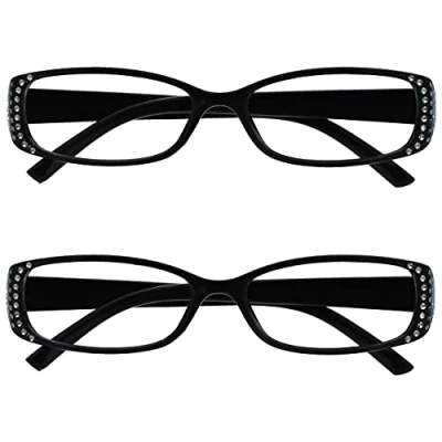 Afbeelding van Het Bedrijf Leesbril Zwart Stijl Diamonte Lezers Waarde Pack 2 Designer Vrouwen Dames UVR2093BK +2,00
