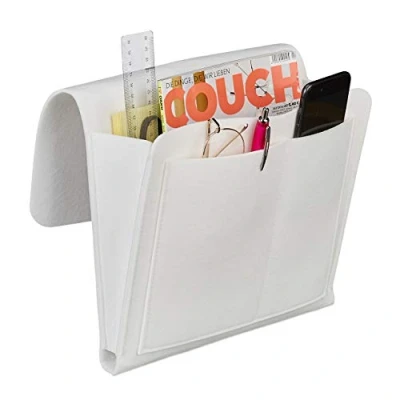 Afbeelding van Relaxdays bed organizer, 5 vakken, opbergruimte &amp; bank, vilten bedside pocket HBD 26 x 28 cm, wit