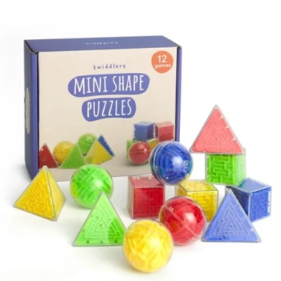 Afbeelding van THE TWIDDLERS 12 Mini Hersenkraker Puzzel Doos Set Bol, Kubus &amp; Piramide Vorm, Ideale Uitdaging voor Feestzak Vullers Kinderen Verjaardag Goodie Bags