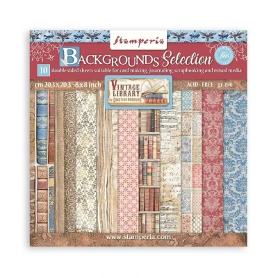 Afbeelding van Stamperia Vintage Library Backgrounds Selection 8x8 Inch Paper Pack (SBBS81)