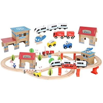 Afbeelding van Kruzzel Wooden Car Building Kit Train Track Set voor Kids 9362 treinen en railvoertuigen, meerkleurig