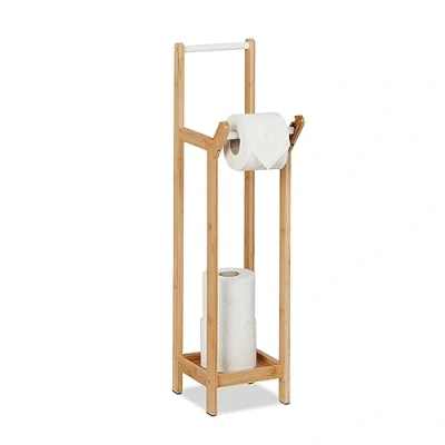 Afbeelding van Relaxdays toiletrolhouder staand wc rol houder bamboe reserverolhouder rollen