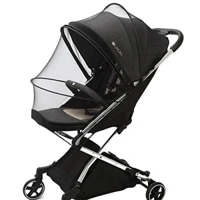 Afbeelding van DERJDISF Universal Mosquito Net for Pushchair with Double Zipper and 3D Support PE Stripes Mesh Fabric Stroller Pram Protecting Baby from Insects (Black)