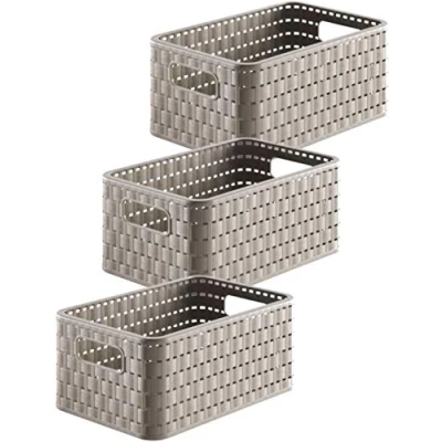 Afbeelding van Rotho Country Set van 3 opbergboxen 6l in rotan look, Kunststof (PP) BPA vrij, cappuccino, x A5/6l (28.0 18.5 12.6 cm)