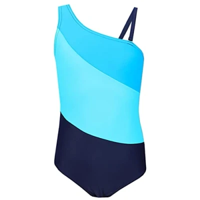 Afbeelding van Aquarti Meisjes Badpak met Spaghettibandjes en Strepen, 032C Donkerblauw/Blauw/Turquoise, 152
