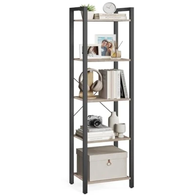 Afbeelding van VASAGLE Boekenkast met 5 verdiepingen tellend opbergrek stalen frame voor woonkamer, kantoor, studeerkamer, hal, industriële stijl, Greige en zwart LLS100B02