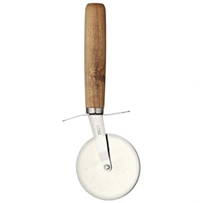 Afbeelding van KitchenCraft Pizza snijder 6 cm van roestvrij staal/hout, zilver/bruin, 28 x 18