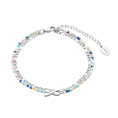 Afbeelding van s.Oliver enkelband roestvrijstalen dameszomersieraden, met glas, 22+5 cm, zilver, Infinity, Wordt geleverd in geschenkverpakking, 2034576