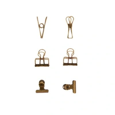 Afbeelding van Craftelier Set van 6 metalen klemmen met 3 maten en verschillende ontwerpen Bevestiging voor scrapbooking knutselmaterialen Afmetingen ca. 1 x 5,5 cm, 4 cm Brons