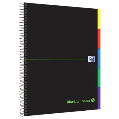 Afbeelding van Oxford 400162879, A4 notitieboek 5 x 5, extra harde kaft, 100 vellen microgeperforeerd, tabbladen, zwart