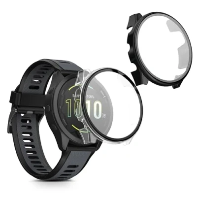 Afbeelding van kwmobile 2x cover geschikt voor Garmin Forerunner 165 / Music Fitnesstracker van gehard glas en kunststof frame set transparant zwart